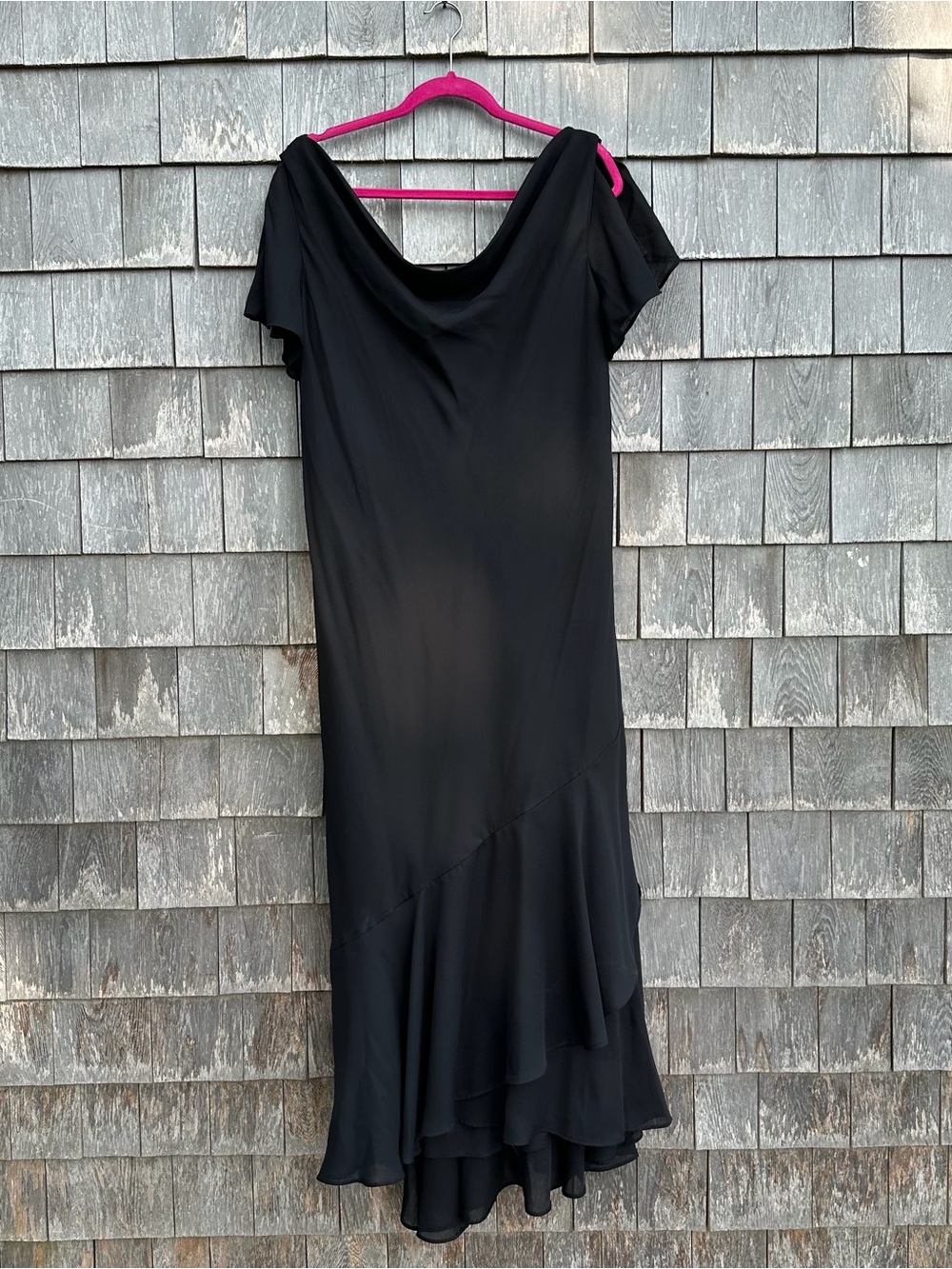 90s / Y2K Liz Baker Black Cowl-Neck Midi Dress